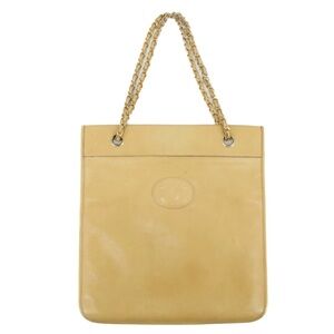 CHANEL Lambskin Shoulder Bag Coco Mark Beige CC Logo Chain
